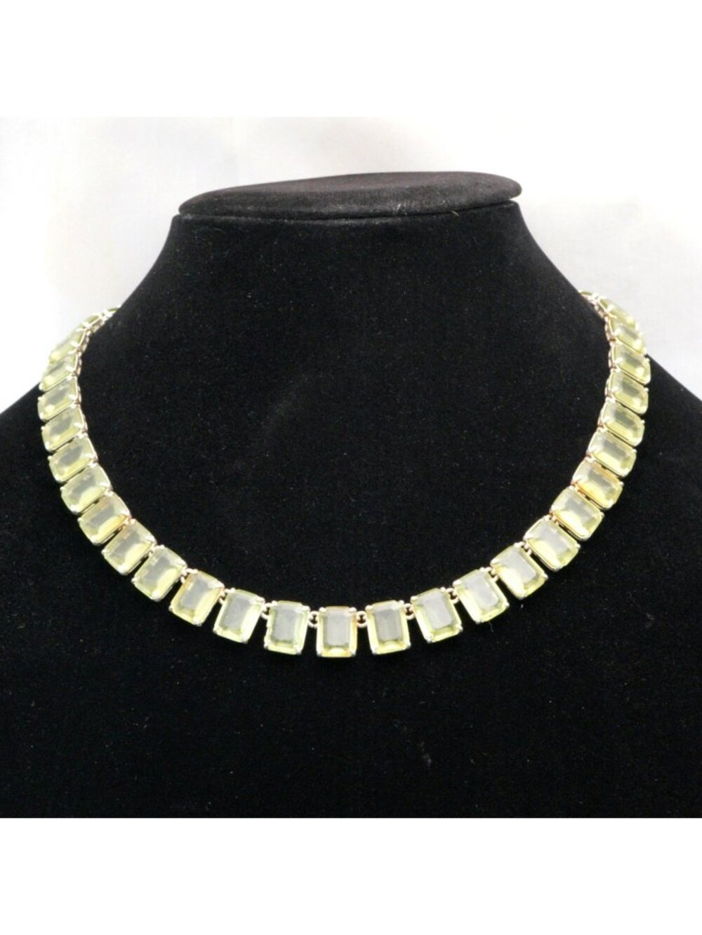 Vintage RLL Ralph Lauren Green Crystal Choker Necklace Silver Tone Adjustable